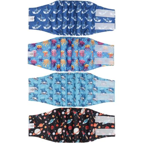 Pack of 4 CuteBone Dog Diapers Male 4 Pack Puppy Wraps Reusable Doggie Belly Bands for Male Dogs Small Medium Large FGG07M