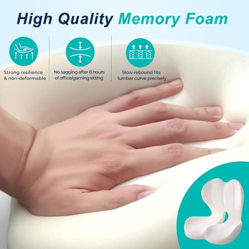 Seat Cushion for Office Chair and Car, Lumbar Support Pillow for Office Chair, Memory Foam Ergonomic Seat Cushion for Long Sitting, Back & Tailbone Pain, Sciatica - Black