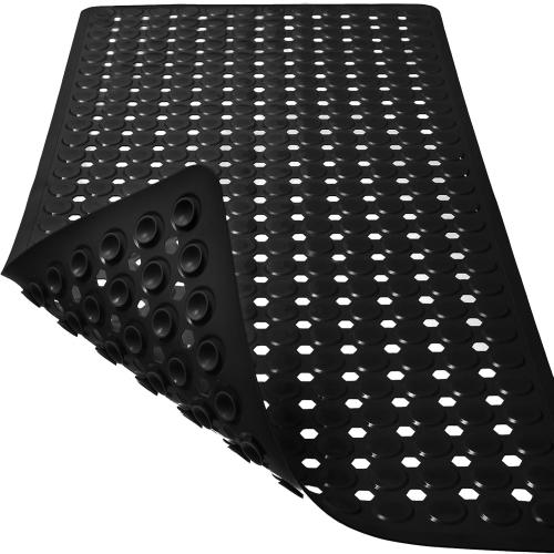 Bath Mat for Tub & Shower, Non Slip Soft Bathmat with Suction Cups & Drain Holes, Machine Washable Bathtub Floor Liner Mats for Bathroom, 35x16 Inch, Black