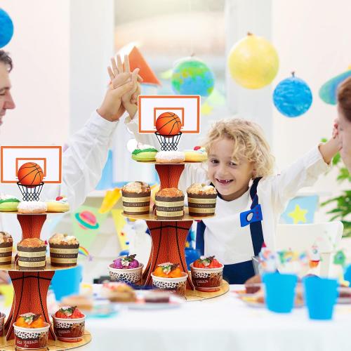 Nuenen Basketball Theme Cupcake Stand Party Decorations,3 Tier Sports Theme Party Favor Display Cupcake Holder Basketball Baseball Sports Birthday Tower Centerpieces for Table Decor Supplies