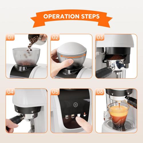 RECAFIMIL Semi-Automatic Espresso Machine with Grinder, 20 Bar, Compact Professional Coffee Maker with Milk Frother, Latte & Cappuccino, Perfect for Home Use, White