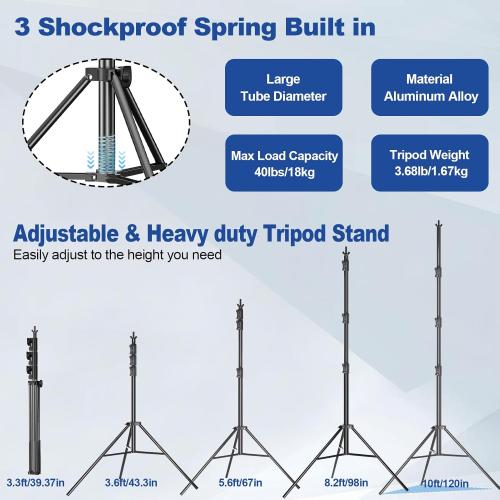 Size 10x10 Photo Video Studio 10 x 10ft Heavy Duty Backdrop Stand, Adjustable Photography Background Support System Kit with Shock-Proof Spring, Carrying Bag, 6 Clamps