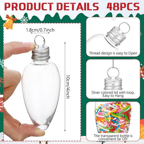Jetec 48 Pieces 4.2 Inch Christmas Fillable Ornaments Clear Plastic Light Bulbs Hanging Ornaments for Candy Plastic Fillable Jars Shaped Crafts Ball Christmas Tree Decoration for DIY Crafts