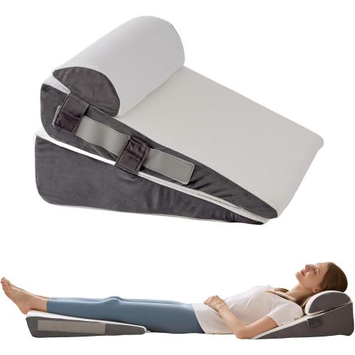 3Pcs Wedge Pillow Set for After Surgery,Acid Reflux Relief, Adjustable Bed Wedge Pillows for Sleeping,Anti Snore, Memory Foam Triangle Pillow for Back&Neck&Shoulder Pain Relief, White&Grey