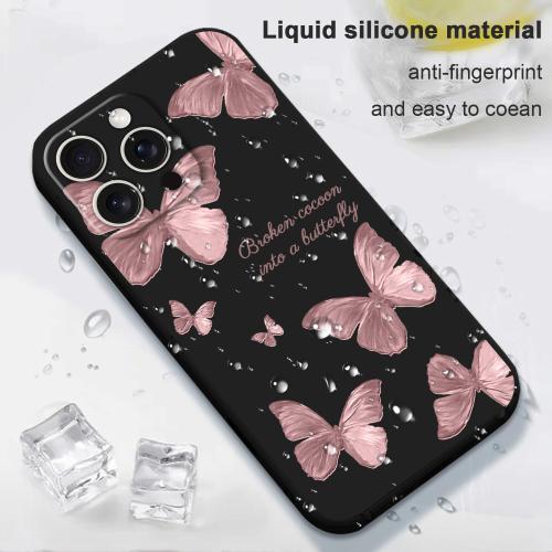 LEECG for iPhone 16 Pro Max Case Scratch Resistant Soft Slim Fit Floral Phone Cover for iPhone 16 Pro Max 6.9 inch-Butterfly Black