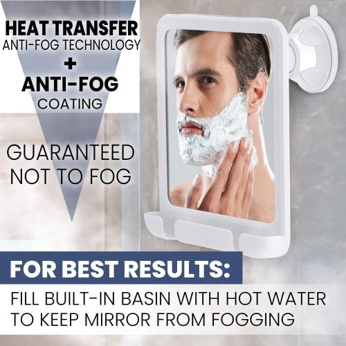 MIRRORVANA Shower Shaving Mirror with Dual Anti Fog - Fogless Shatterproof Surface with Razor Holder and Strong 360° Suction Cup (8 x 7, White)