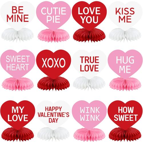 Valentine's Day Honeycomb Centerpieces Valentines Decorations 3D Paper Valentine Heart Honeycomb Valentine Conversation Hearts Decorations for Valentine's Day Party Table Decor