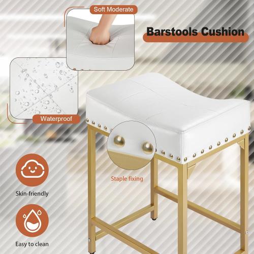 Bar Stools Set of 4 Counter Height, 24 Modern Off White & Gold Counter Stools Set of 4, Stools for Kitchen Counter, Modern Barstools Saddle Stool Backless Island(Off White Gold)