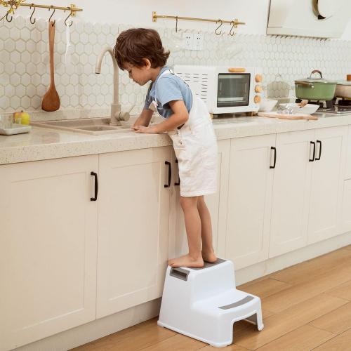 Two Step Stool for Kids and Toddler, 2 Step Stool for Bathroom Sink, Kitchen and Toilet Potty Training (Gray)