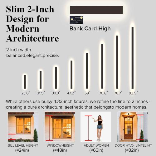 Modern Outdoor Wall Lights 79 Inch, 3000K Linear Exterior Wall Light Wall Mount, IP65 Waterproof Long Porch Wall Sconce Light for Front Door, Garage (Black)