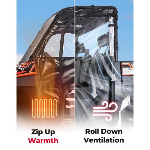 KEMIMOTO Upgraded Zipper Soft Doors, UTV Cab Enclosure Water-Resistant Compatible with Polaris Ranger XP 1000 2017-2026, Ranger 1000 2020-2026