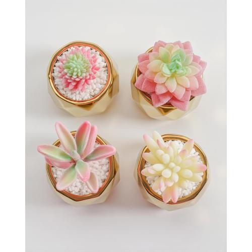 VIVERIE Mini Succulents Plants Artificial in Pots-Pink with Golden Ceramic, Christmas Small Fake Succulents Plants for Home Decor Indoor Christmas Decor for Women, Set of 4, Gifts for Mom