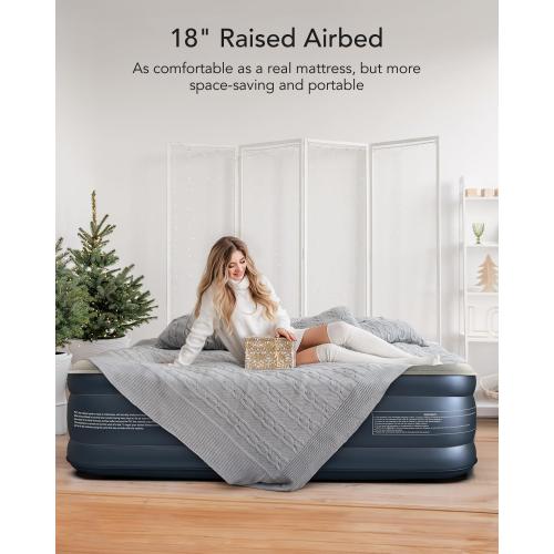 iDOO Queen Air Mattress with Built in Pump, 18 Raised Comfort Inflatable Blow up Mattress, Upgraded Four Chamber Portable Air Bed for Camping, Guests and Home, Colchon Inflable, 650 lbs Max