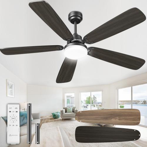 Size 52 Ceiling Fans with Lights and Remote, 52 Inch Modern Ceiling Fan with Light, Downrod & Flush Mount, Quiet DC Motor, Dual Finish 5 Blades Ceiling Fan for Bedroom Living Room Farmhouse Indoor