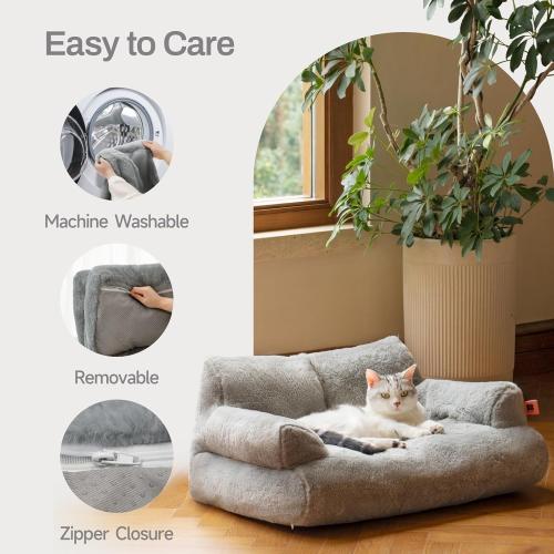 MEWOOFUN Cat Bed for Indoor Cats, Washable Dog Beds for Small Dogs & Cats with Removable Cover, Fluffy Cat Couch with Non-Slip Bottom (Grey, 26.0 L X 19.0 W X 13.0 Th)