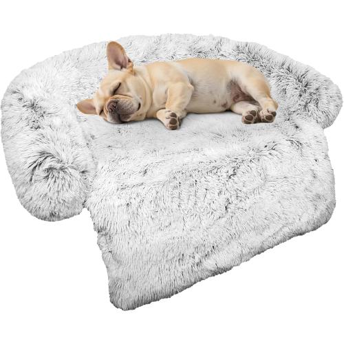 Calming Dog Bed Fluffy Plush Dog Mat for Furniture Protector with Removable Washable Cover for Large Medium Small Dogs and Cats (Small), Light Grey)