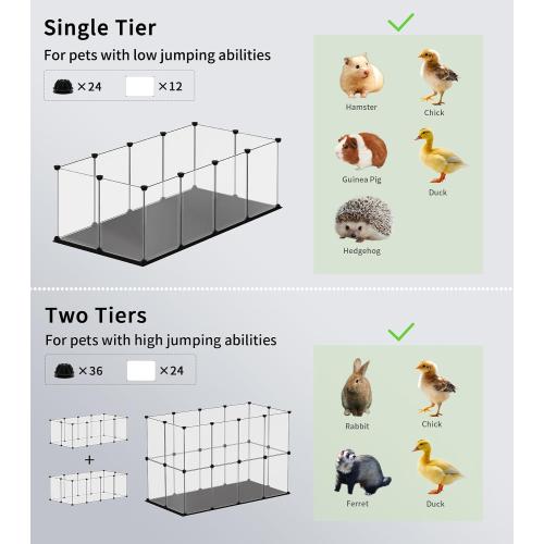 Small Animal Playpen, Guinea Pig Cages with Waterproof Mat, 12 Panels Pet Playpen for Hamsters, Hedgehog, Indoor Outdoor Plastic Fence, 48.5 x 24.8 x 16.1 inches