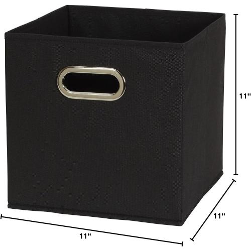 Household Essentials Foldable Fabric Storage Bins 6 Piece Set, Strong Poly-Woven Fabric, Sturdy Chipboard Sides, Grommet Front Handle, Stackable, Classic Design, Black