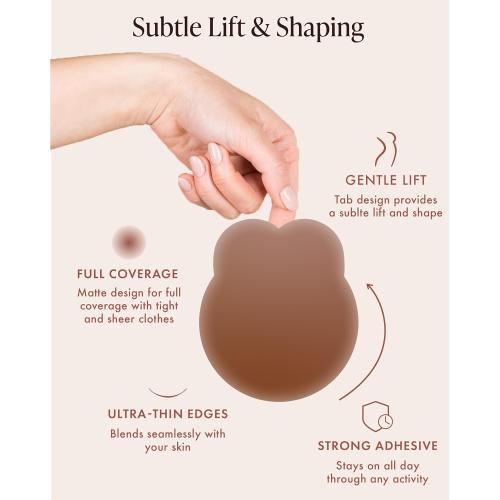 Bare Babe Nipple Covers with Lift - Reusable Sticky Bra Push Up - Waterproof Nipple Pasties Strapless Bras for Women 4 Shades