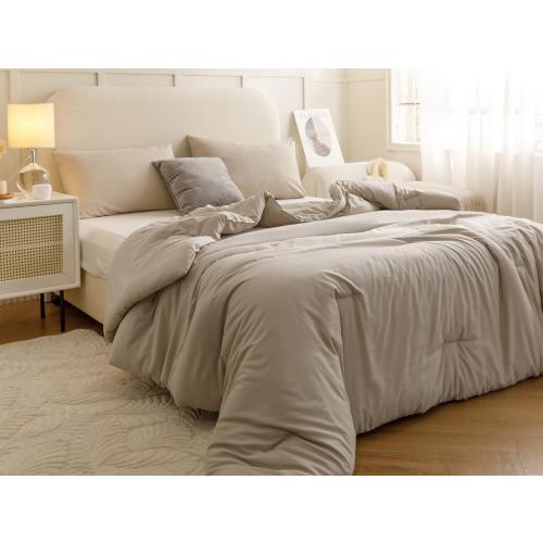 King size 104 x 96 Comforter Set Oatmeal, 3pcs(1 Boho Oatmeal Comforter & 2 Pillowcases) All Season Soft Bedding Lightweight Bedspread Blanket Quilt