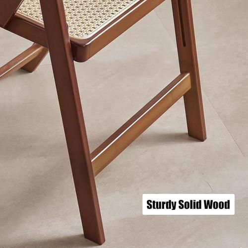 KISKIS Wooden Rattan Folding Chairs Portable Save Space Kitchen Dining Chair for Balcony Living Room, with Mesh Elastic Seat and Curved Back, 400LBS,1 Pack