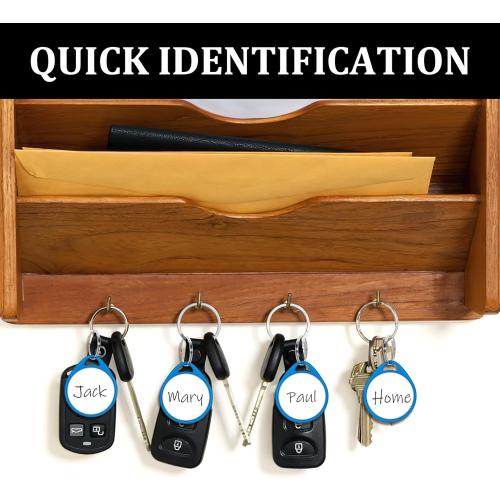 100 Pcs Rack Key Tags with Label 1.5 Inch Reusable Round Plastic Tags with Blank Paper Stickers and Split Rings, Item Identifiers for Home,Office and Rental Management Use (Blue)