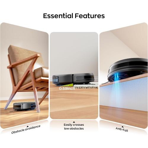 MANVN Robot Vacuum and Mop Combo for Pet Hair, Robotic Vacuum for Hard Floors and Carpets, 2.87'' Ultra-Slim, with 3D Obstacle Avoidance, Wi-Fi/App/Voice Controlled, Self-Charging
