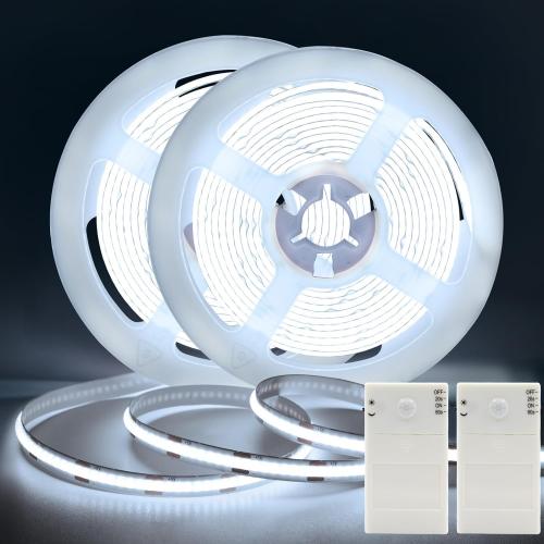 DBFAIRY 2 Pack COB Motion Sensor Strip Light Battery Operated, 6.6Ft 640 LED Cabinet Strip Lights High Bright with Sensor Lighting Mode for Wardrobe Stair Pantry Counter Cabinet Bed,6000K White