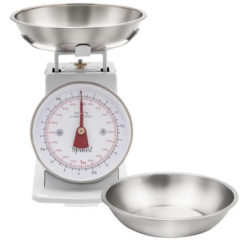 MARLIZ Small Retro Kitchen Scale 4.4Lb/2Kg with 2 Bowls White | Mechanical Dial Scale | Vintage Kitchen Scale