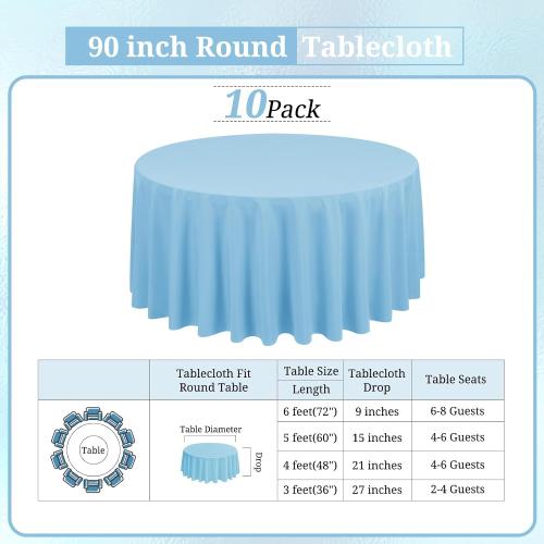Light Blue Round Polyester Tablecloths