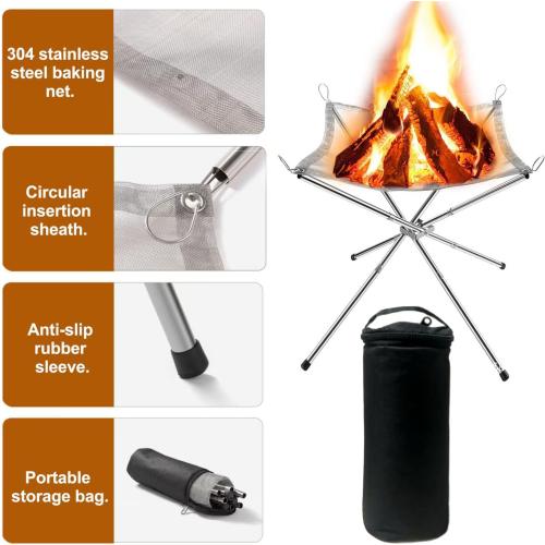 22 Inch Portable Outdoor Fire Pit with Carrying Bag,Foldable Stainless Steel Mesh Fireplace Wood Burning Collapsible Fireplace for Camping Outdoor Hiking BBQ Picnic