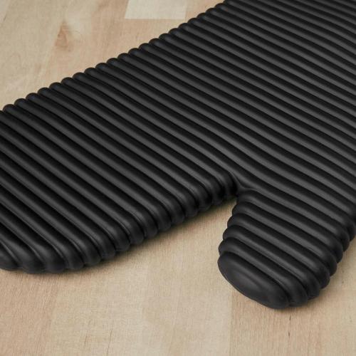 KITCHENAID Ribbed Soft Silicone Oven Mitt 2-Pack Set, Matte Black, 7.5x13
