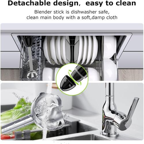 Bonsenkitchen Hand Blender, Immersion Blender with 2 Mixing Speed, Electric Handheld Mixer Portable Stick Mixer with Stainless Steel Blades for Soup, Smoothie, Puree, Baby Food
