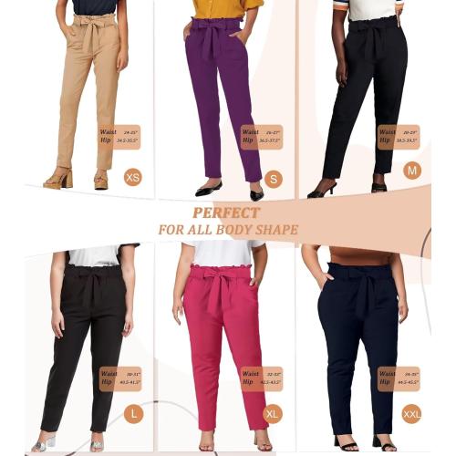 Size S...color black...Hybrid & Company Women's Paper Bag Pants Casual Slim High Waist Pants with Bow Knot