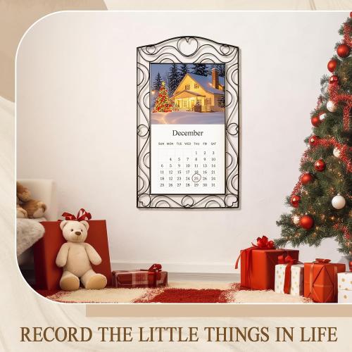 Moxweyeni 32 x 19 Inch Wrought Iron Wall Calendar Frame, Heart Wave Design Metal Wire Holder for Standard 2026 Calendars, Home Office Wall Decoration