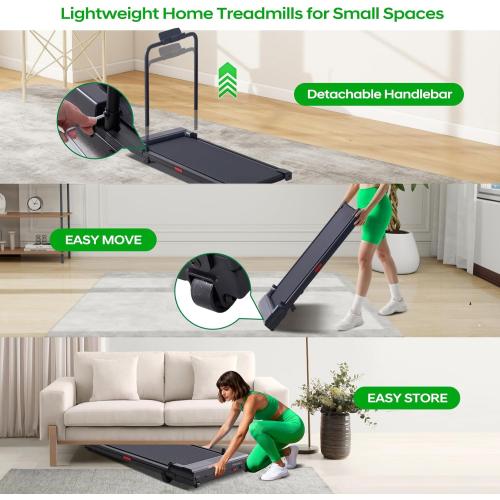 Walking Pad with Handle Bar and Incline, 3.0HP Portable Compact Walking Pads Treadmills with Handles for Home Small, 0.6-7.6MPH Electric Treadmills for Apartment/Home Small Spaces, 350LBS
