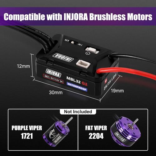 INJORA MBL32 G2 Waterproof Micro Brushless ESC for 1/24 1/18 RC Crawlers TRX4M Ascent18 SCX24 Upgrade