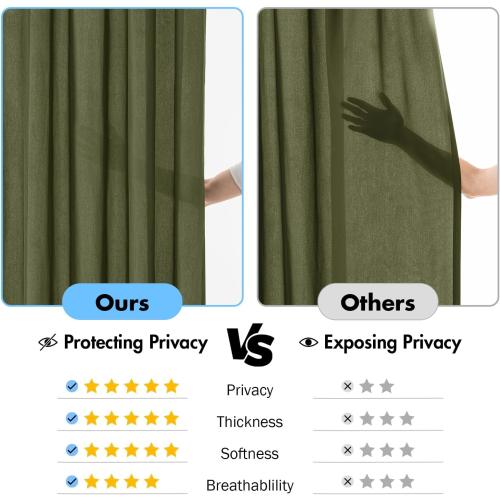 MIULEE Olive Green Privacy Sheer Curtains That Let Light in 84 Inches Long Non-See-Through Semi Sheer Curtain Light Filtering Window Curtains Drapes for Living Room Bedroom 2 Panels Set 42 X 84