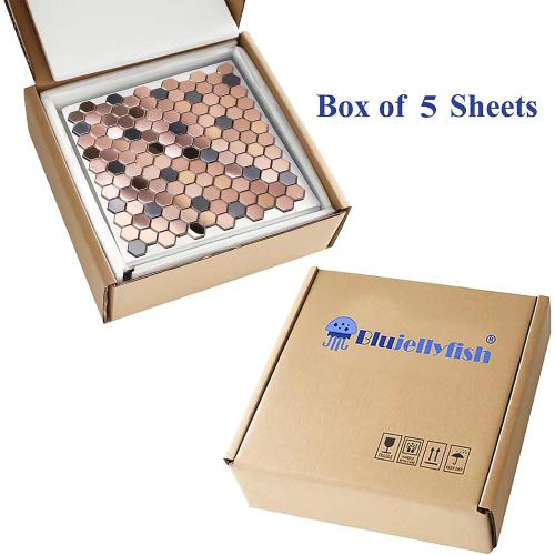 Blujellyfish Hexagon Stainless Steel Brushed Mosaic Tile Bronze Copper Color Black Bathroom Kitchen Backsplash Shower Floor Tiles Accent Mosaics Tile Sheets (5 Square Feet)