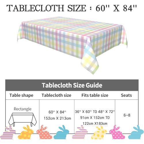 Easter Tablecloth 60 Inch X 84 Inch Rectangle Colorful Checkered Rainbow Plaid Table Cloths Spring Summer Watercolor Buffalo Check Plaid Spill Proof Table Covers for Kitchen Party Dinner Decoration