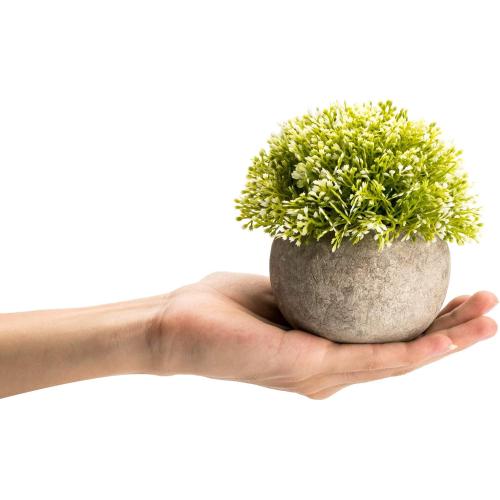 Velener White Mini Artificial Plant Topiary Ball Pot Set- Magnolia Flowers Cottagecore Decor Indoor Plant Shelf Home Office Small Desk Decorations Green Room Accessories Bathroom Kitchen Counter Aloe