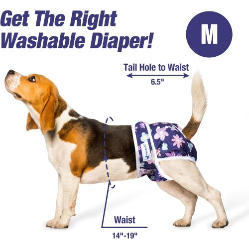 Pet Soft Washable Female Diapers (3 Pack) Female Dog Diapers, Comfort Reusable Doggy Diapers for Girl Dog in Period Heat (Bloom, M)