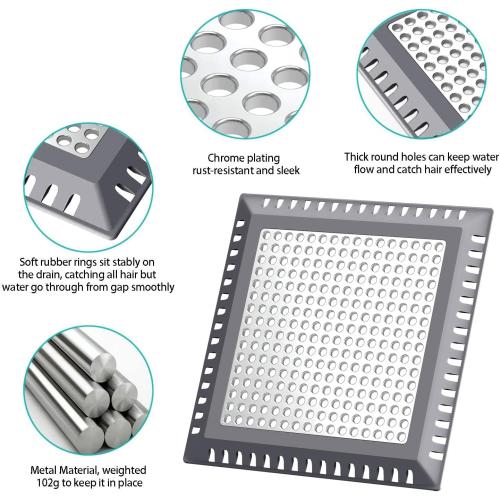 Dark Grey 6 Hair Catcher/Drain Strainer/Shower Drain Cover for Bathroom Floor Drain, Stainless Steel and Silicone (6 inch, Dark Grey)