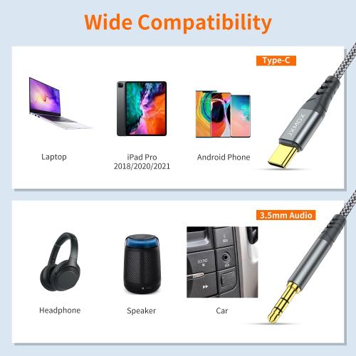 JXMOX USB C to 3.5mm Audio Aux Jack Cable (4ft), Type C to 3.5mm Headphone Car Stereo Cord Compatible with iPhone 17 16 15 Pro Max Air, Samsung Galaxy S25 S24 S23 S22 S21 Note 20, Pixel 9 8, iPad Pro