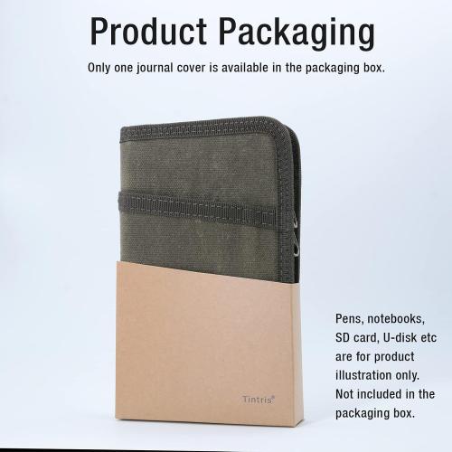 Tintris Journal Cover for Field Notes Notebooks Moleskine Cahier 3.5 x 5.5 with zipper pen holder, Water Resistant Pocket Notebook Cover for Journal Notebook planner, Classy Waxed Canvas, Olive