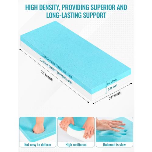 POYNUC Memory Foam Pad,1 Thick Gel Infused Cushion for Mattress Topper Pet Bed Gaming Chair RV Outdoor Sofa Breathable Low VOCs Cut to Size (24 * 72 * 1 in)