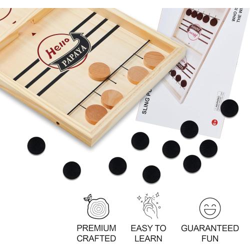 Fast Sling Puck Game - Test Your Speed and Accuracy with This Fast-Paced Wooden Air Hockey Desktop Battle Board Game - Guaranteed Fun Gifts for Family Night or Friends Party