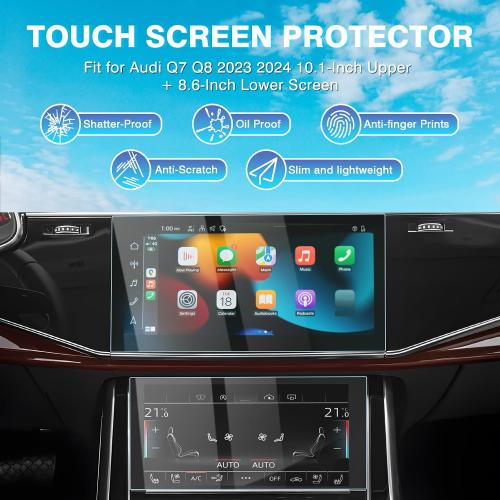 Karltys 2 Pack Screen Protector for 2020-2025 Audi Q7 Q8 10.1-Inch Upper   8.6-Inch Lower Screen, 9H Tempered Glass Screen Protector for Audi Q7 Accessories, Car Radio Screen Cover Anti Fingerprint