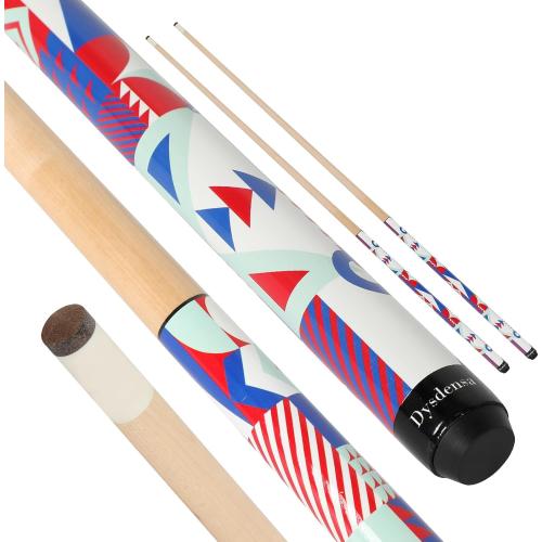 Kids Short Pool Cue Set of 2, Canadian Maple Wood, 4 Sizes (36/42/48/52 Inch) with UV-Printed Fun Designs and Leather Tip