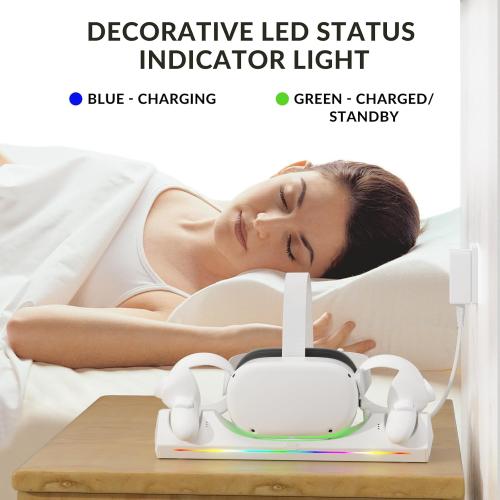 Bioherm Charging Dock for Oculus Quest 2, Magnetic Charging Station for Meta Quest 2 VR Headset & Controllers, with 2 Rechargeable 2100mAh Batteries, USB-C Charger and Cable, Supports LED Indicator